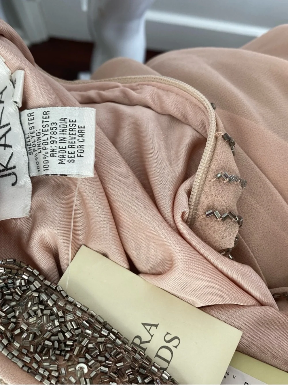 J Kara NWT Nordstrom Blush Pink Beaded Wrap-Front Maxi Dress - Picture 11 of 11